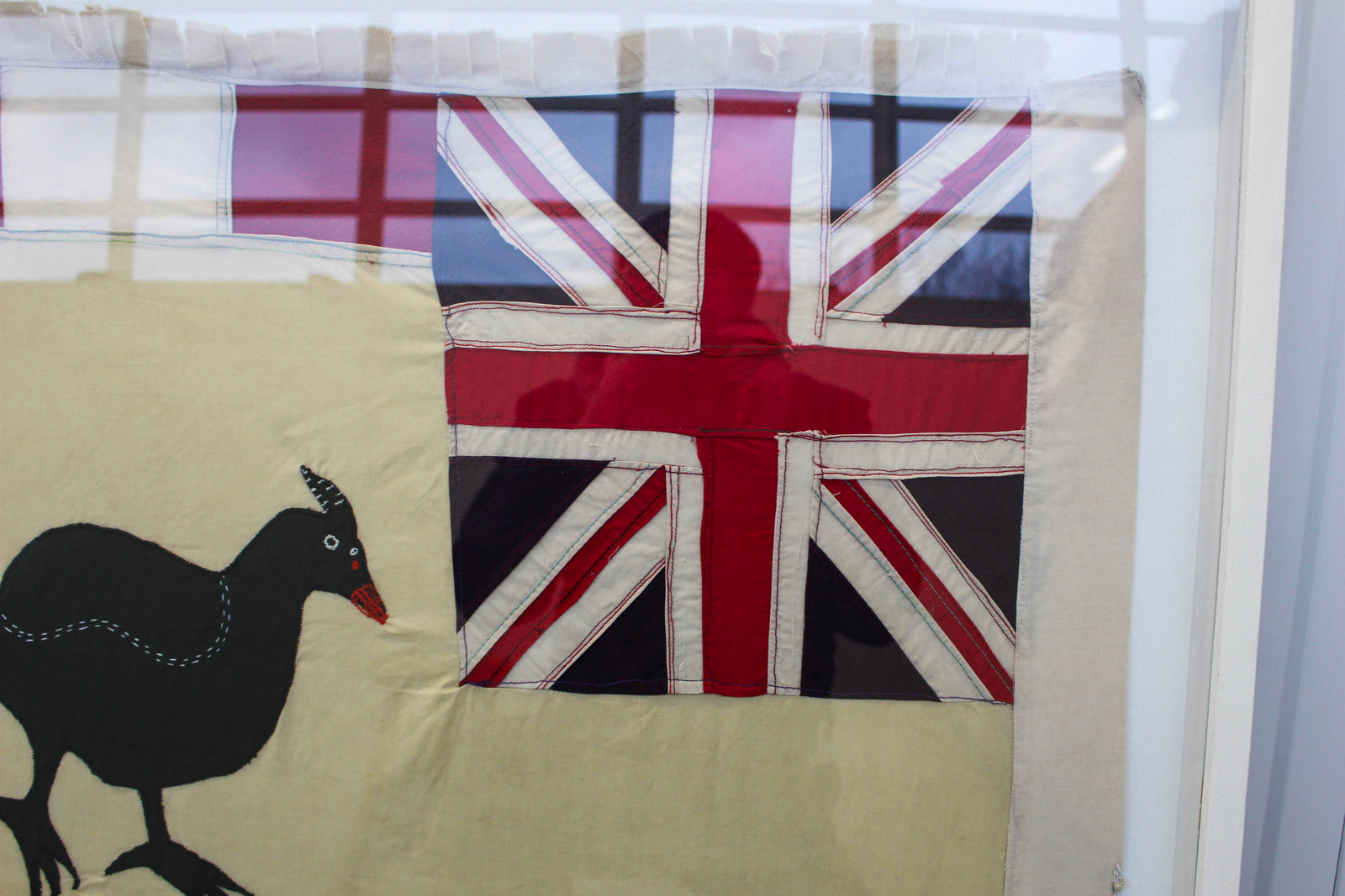 Framed Asafo Fante flag from Ghana (20) — float-mounted African textile folk art wall hanging (view 4)