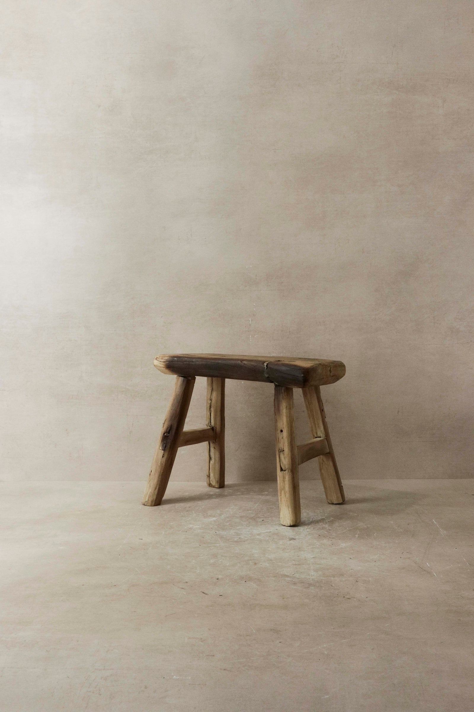 Vintage Rustic Elm Wood Stool - Small - No 15