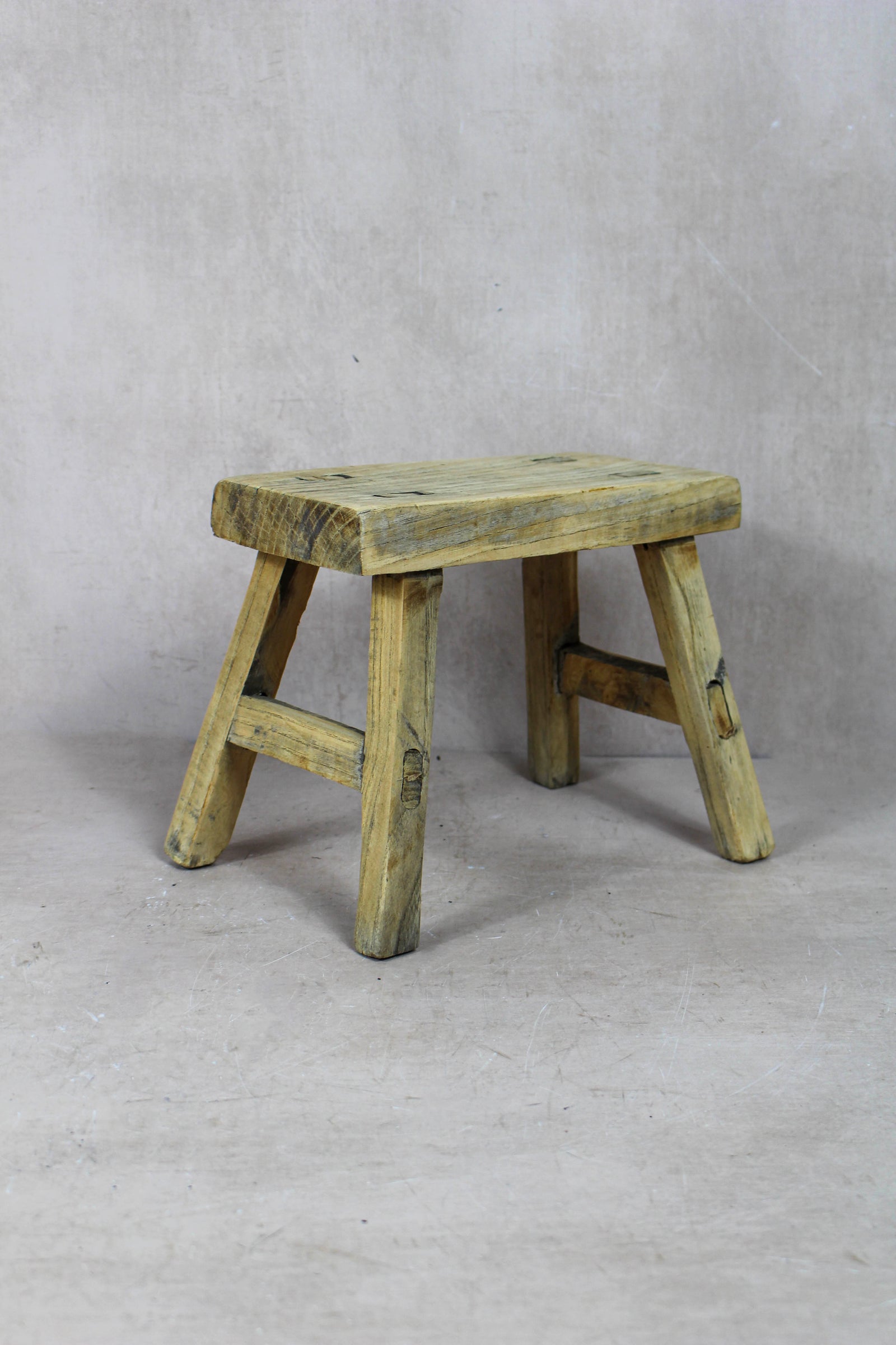 Small vintage rustic reclaimed elm wood stool 45 – Botanical Boys