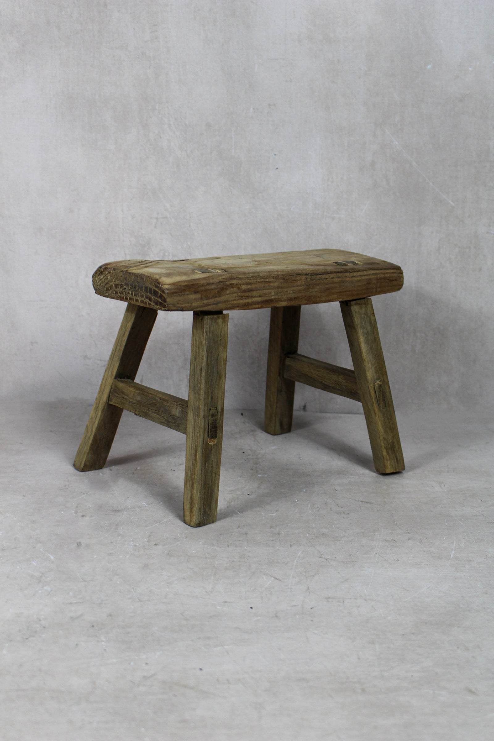 Small vintage rustic reclaimed elm wood stool 46 – Botanical Boys