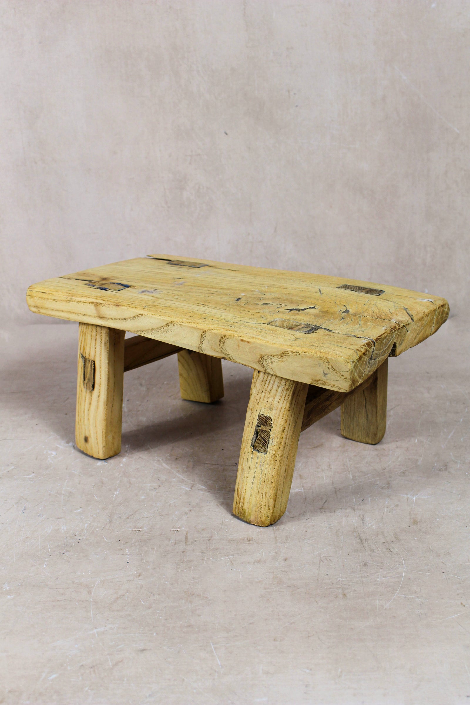 Small vintage rustic reclaimed elm wood stool 54 – Botanical Boys