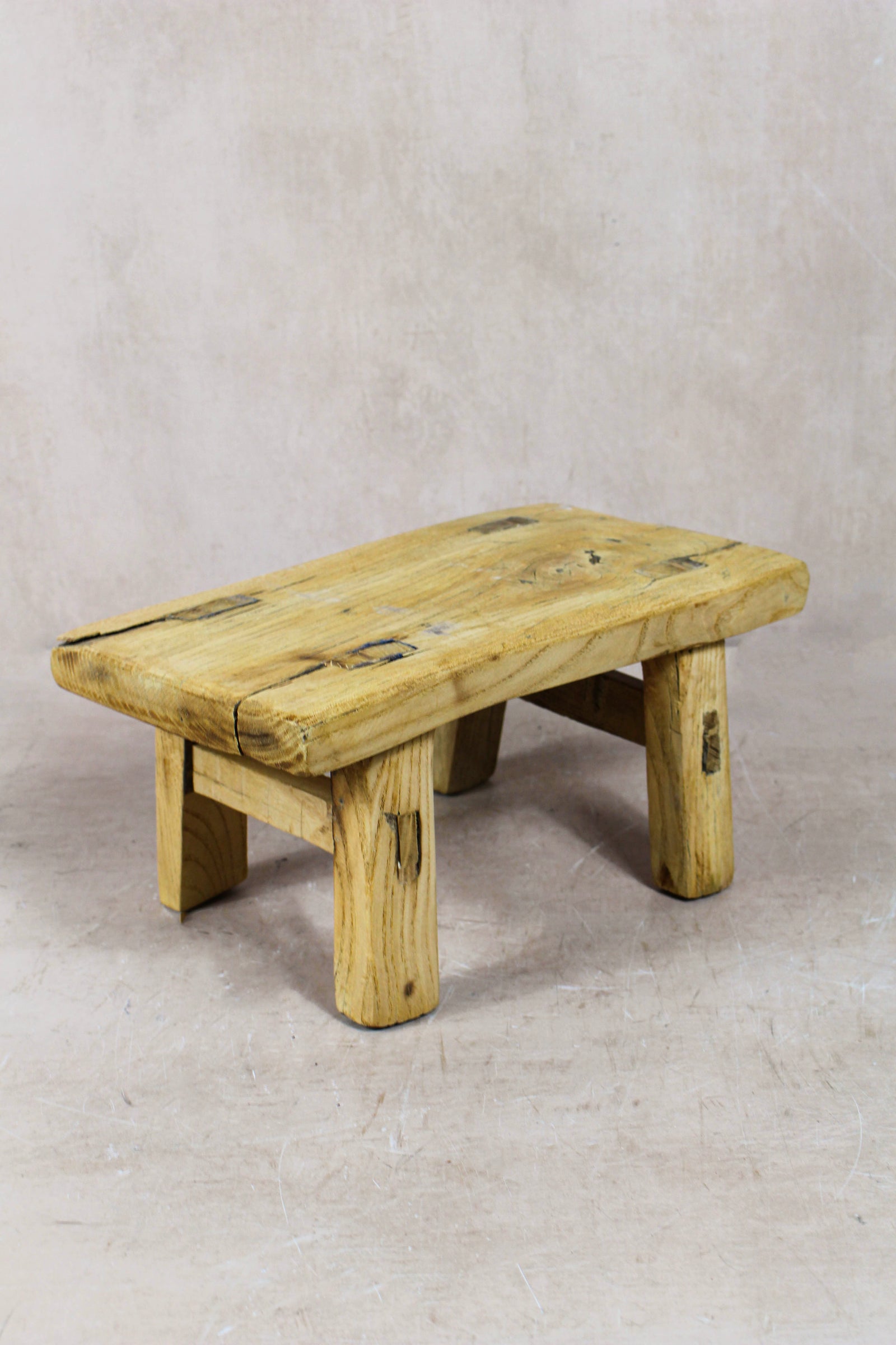 Small vintage rustic reclaimed elm wood stool 54 – Botanical Boys