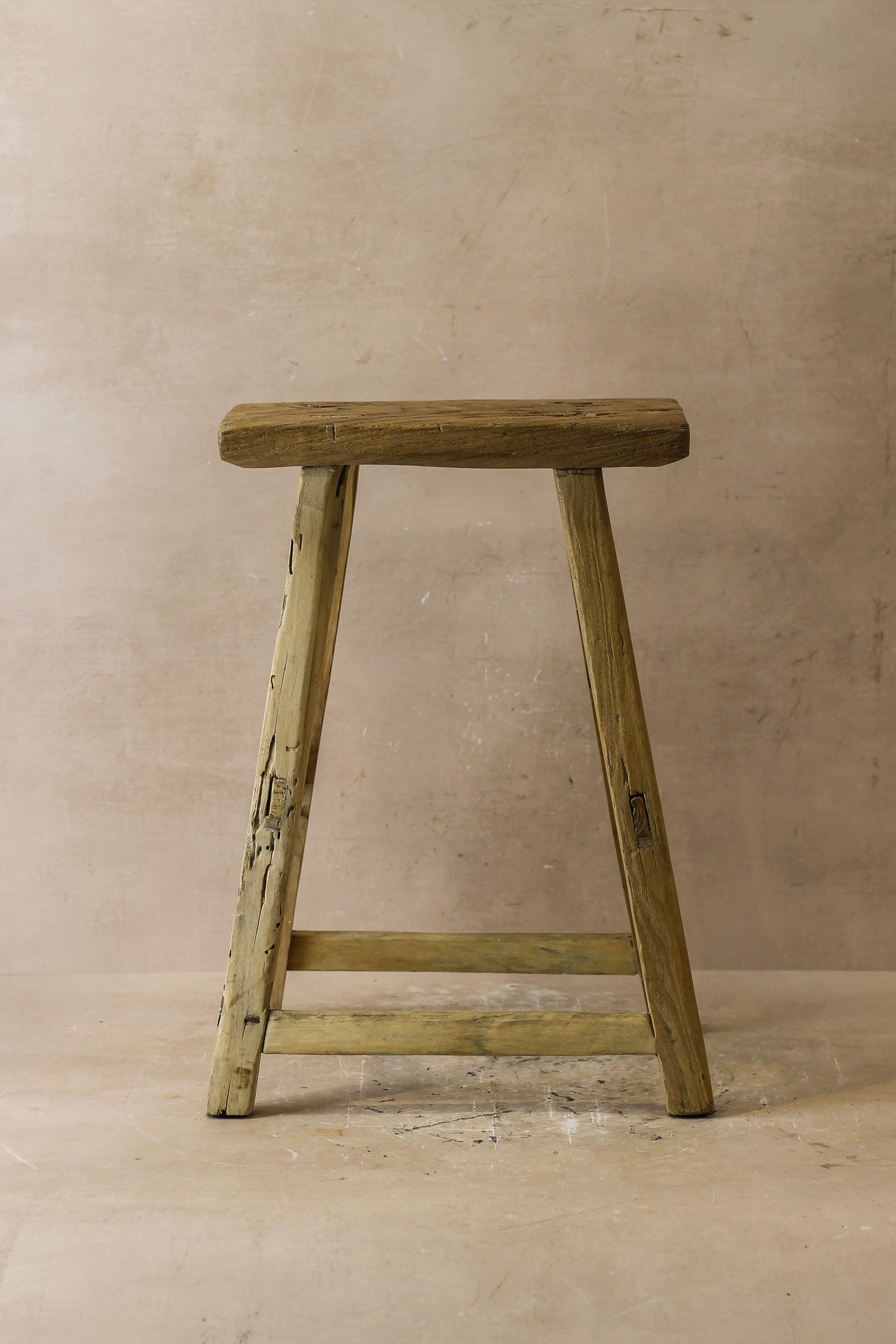 Vintage Rustic Elm Wood Stool - Medium - No 50