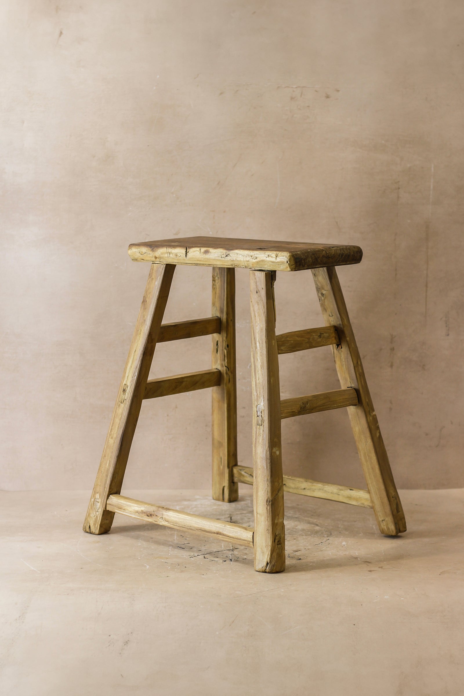 Vintage Rustic Elm Wood Stool - Medium - No 51