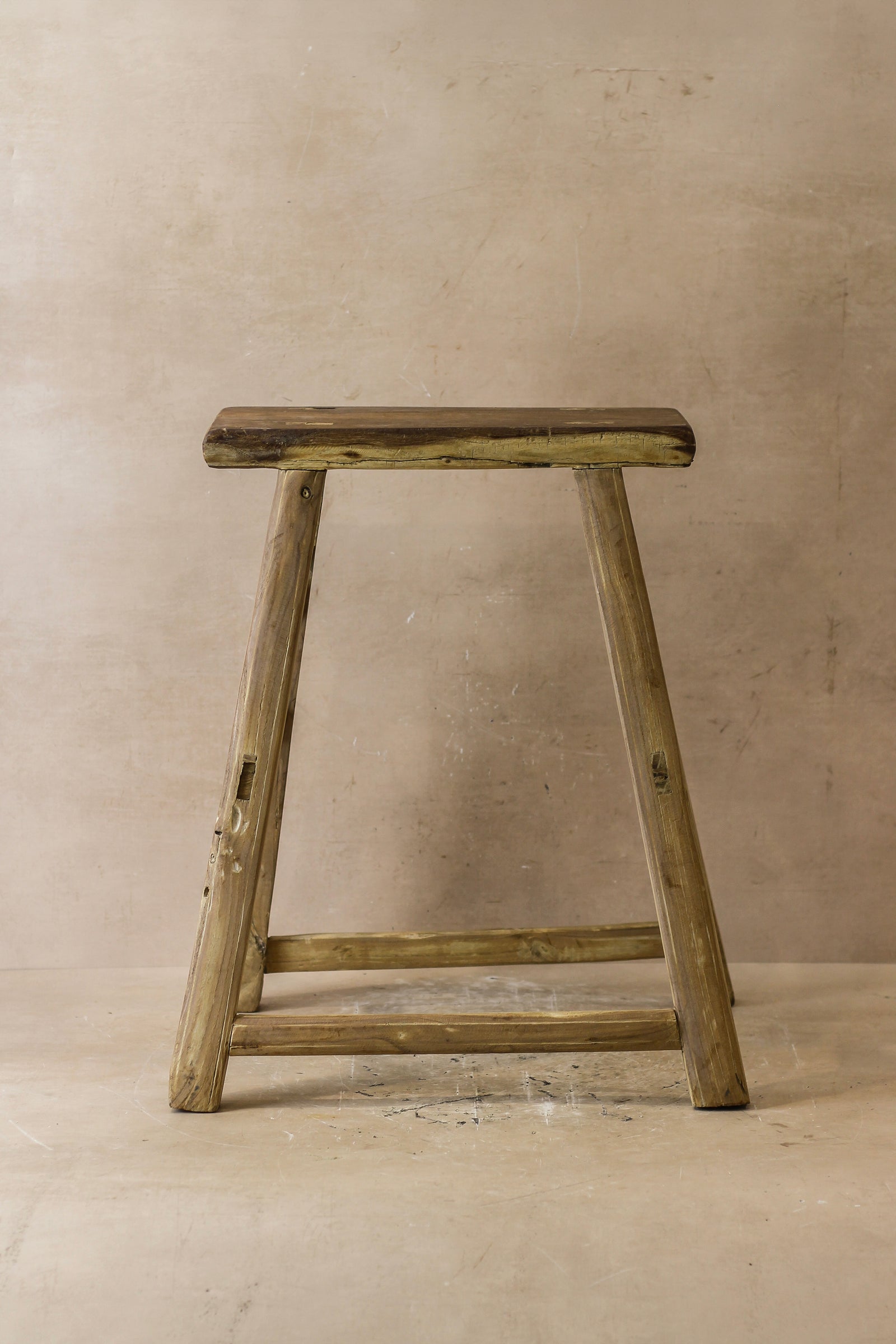 Vintage Rustic Elm Wood Stool - Medium - No 51