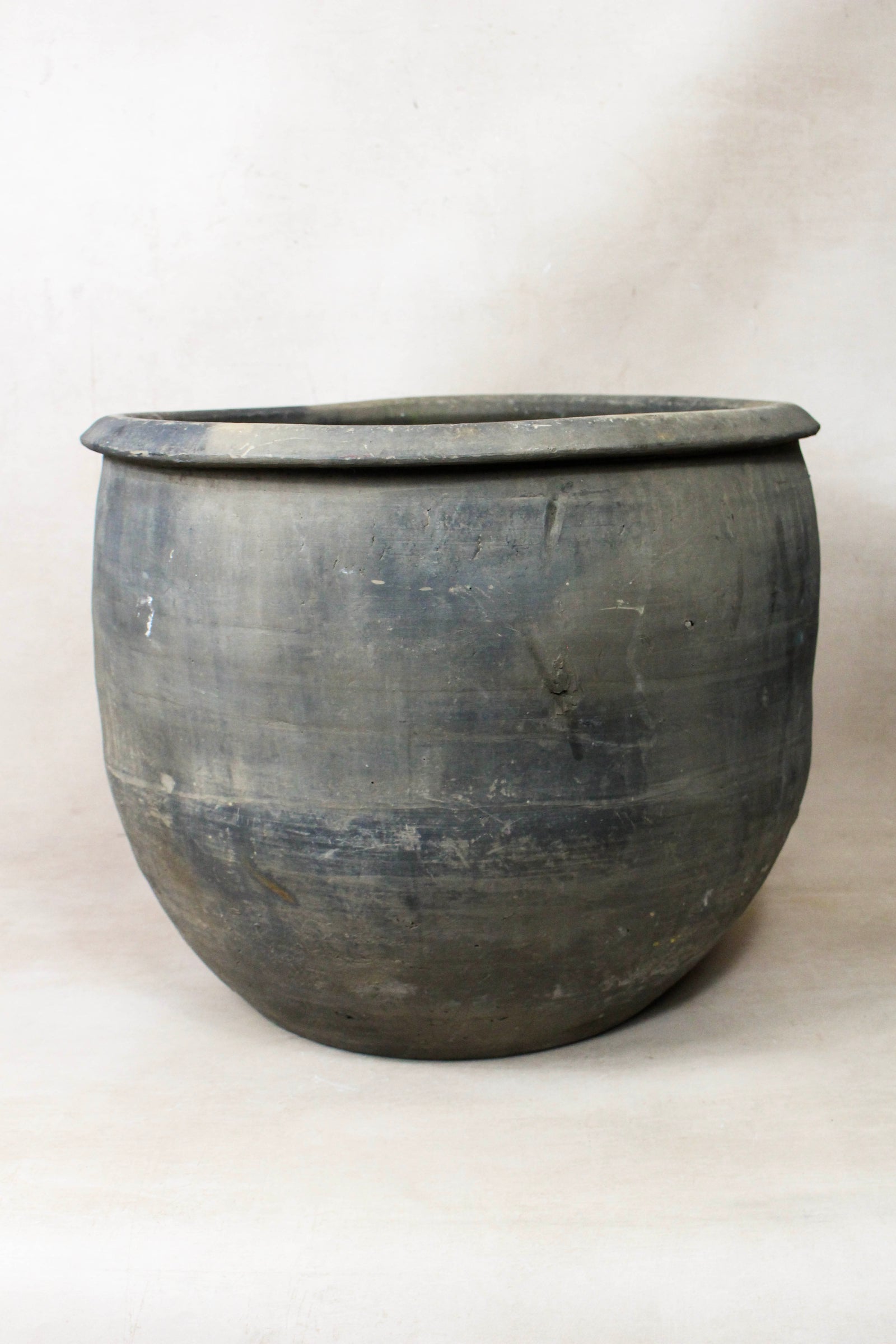 Large vintage dark unglazed clay pot from Shanxi, China