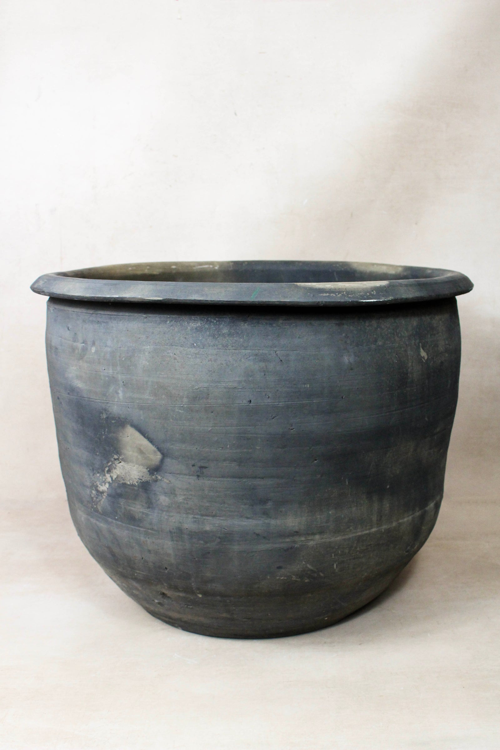 Large vintage dark unglazed clay pot from Shanxi, China