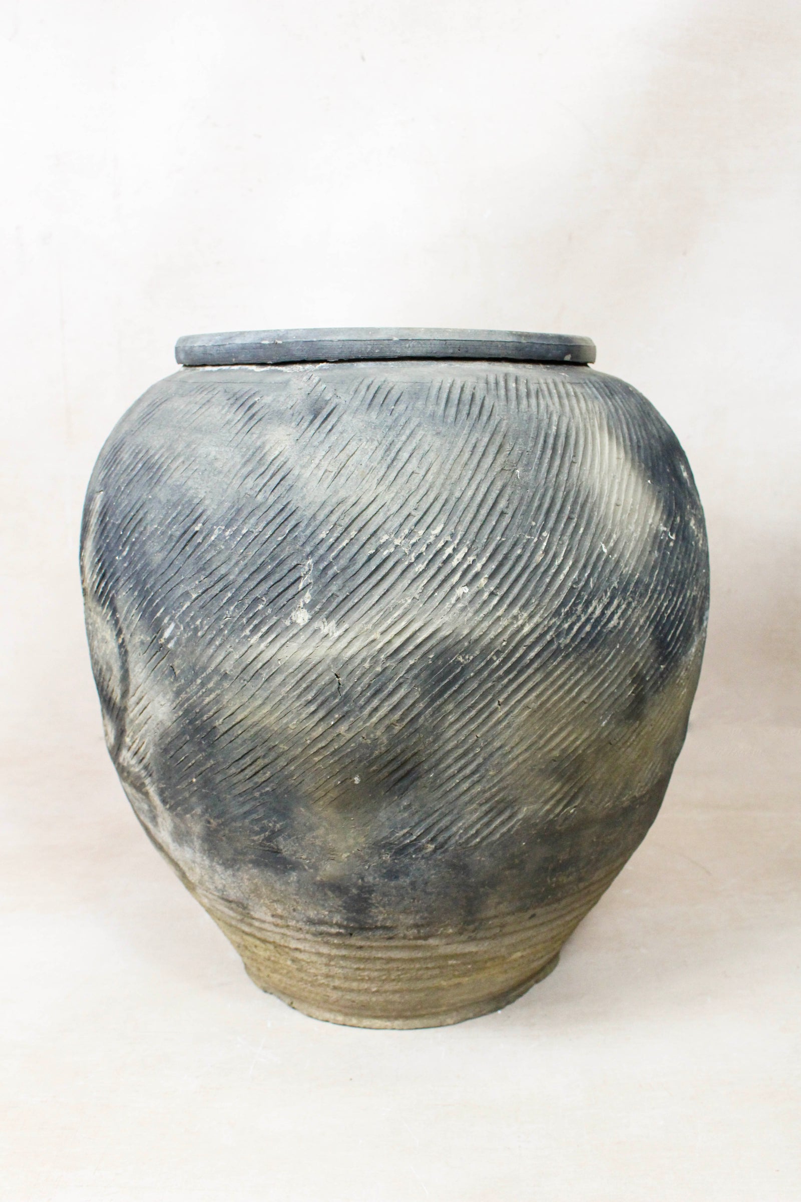 Vintage textured grey unglazed clay pot from Shanxi, China