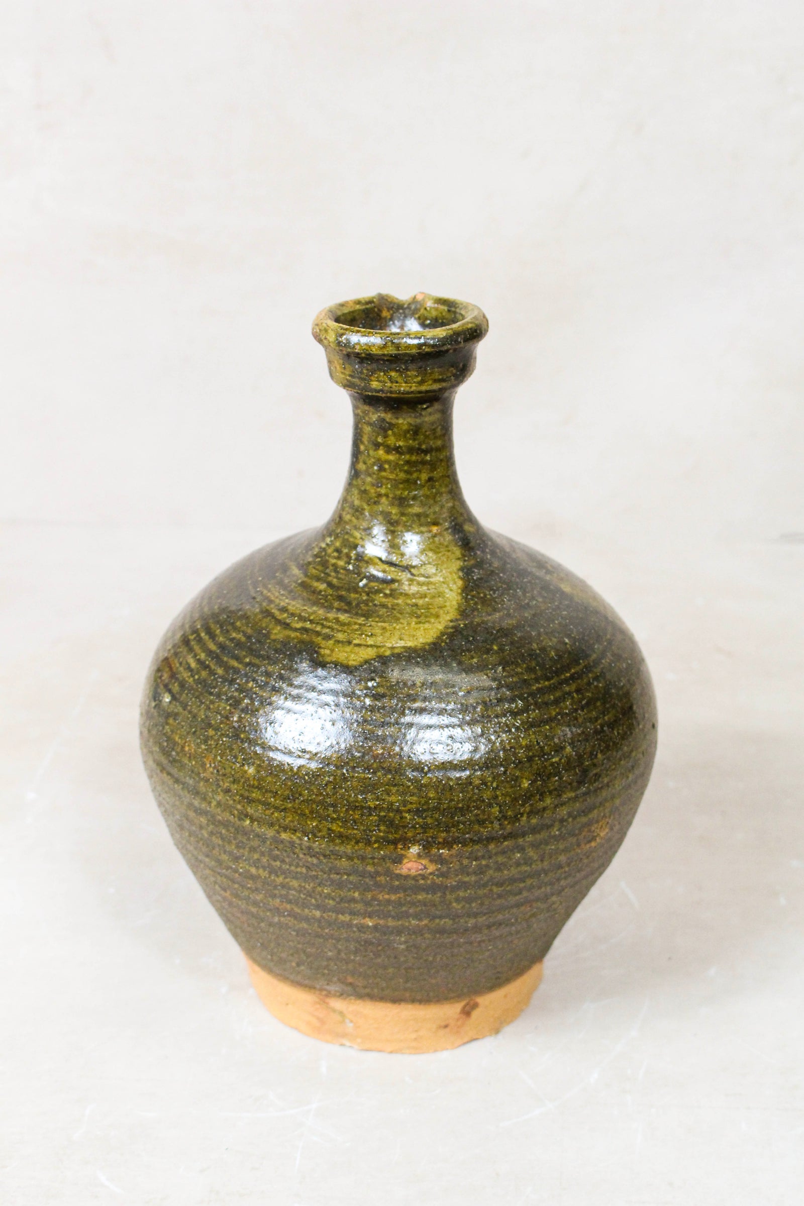 Antique glazed rice-wine bottle vase — detail of the aged patina