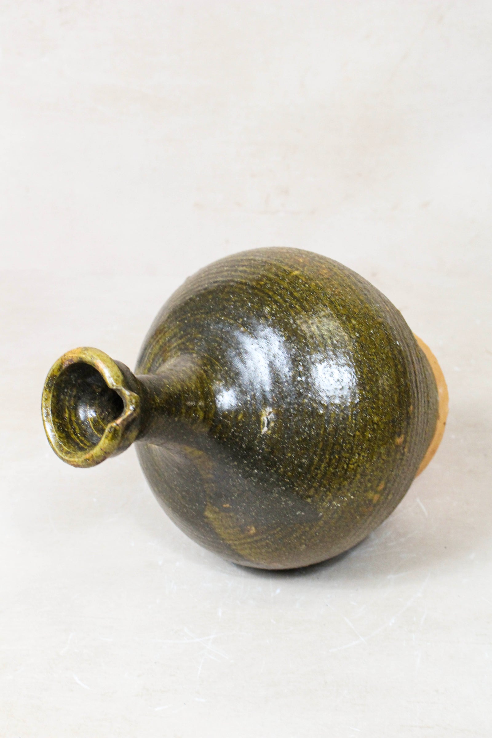 Antique glazed rice-wine bottle vase — opening
