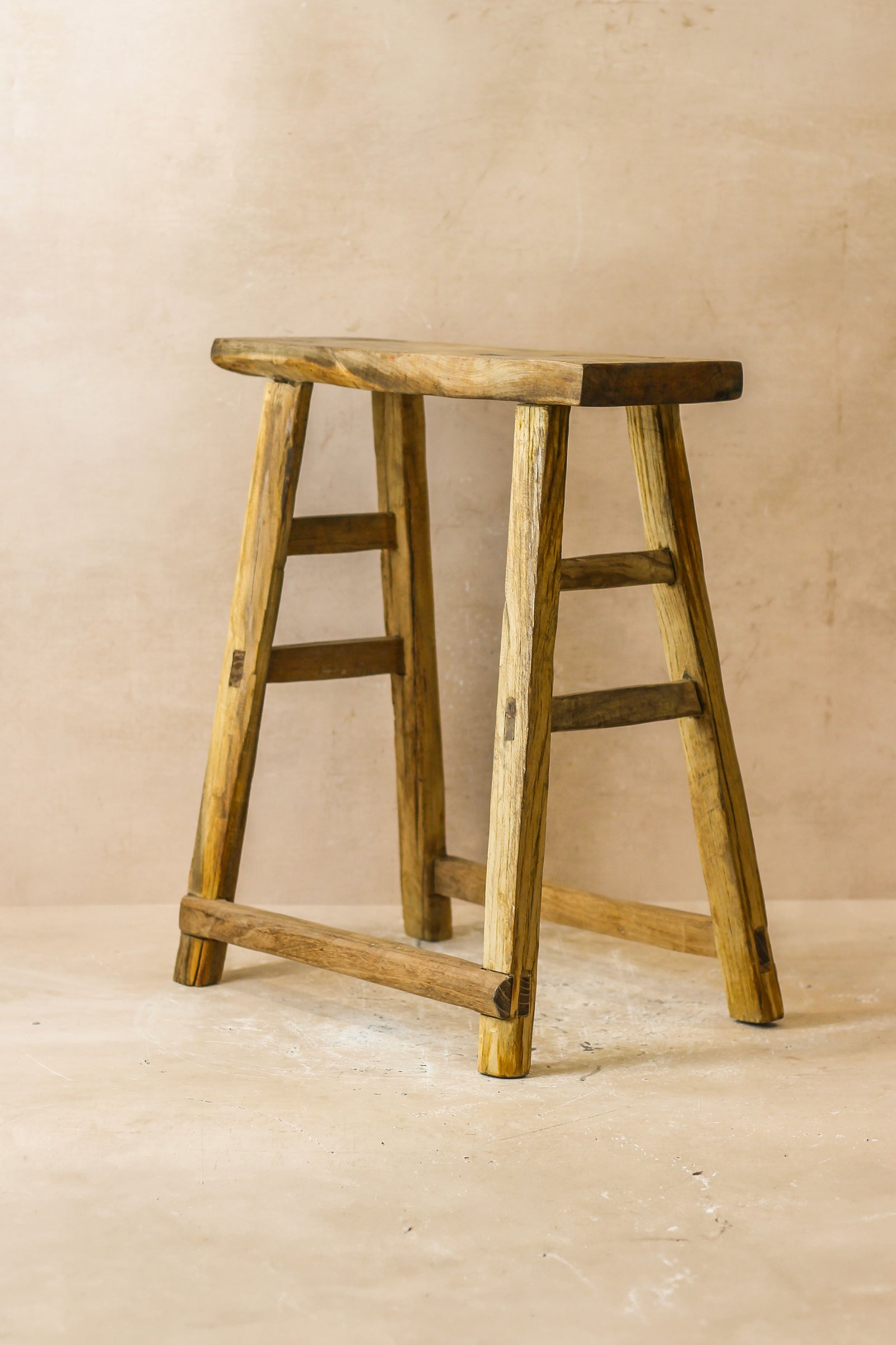 Vintage Rustic Elm Wood Stool - Medium - No 59