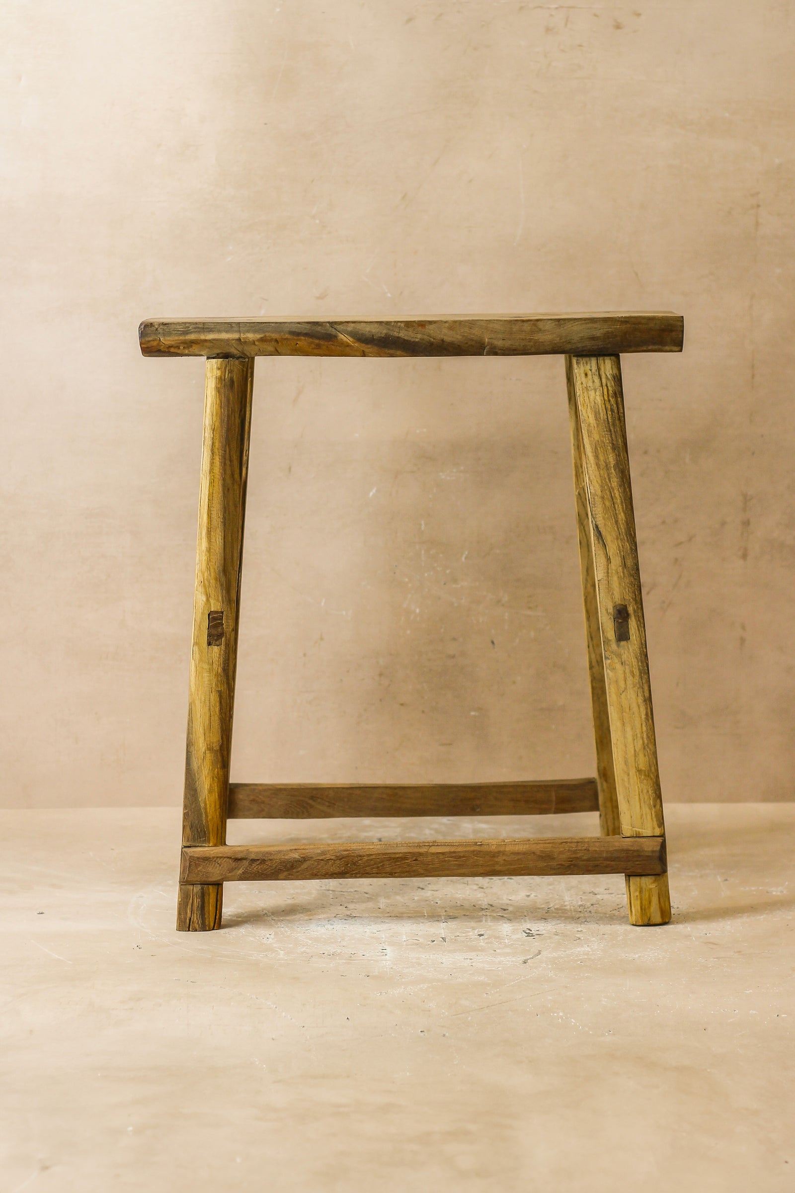 Vintage Rustic Elm Wood Stool - Medium - No 59