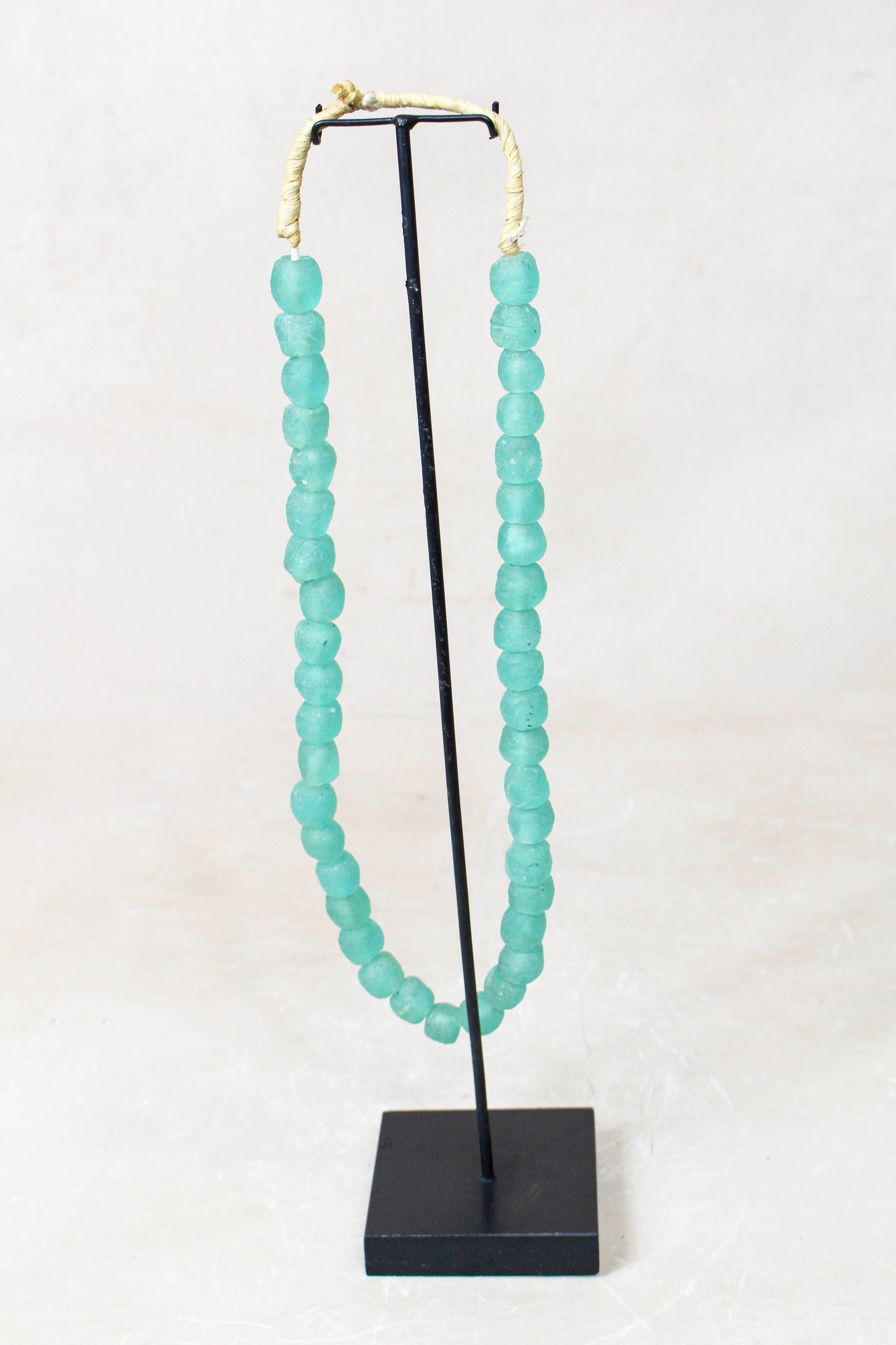 Ghana Glass Beads Necklace, Light Teal - 85.16