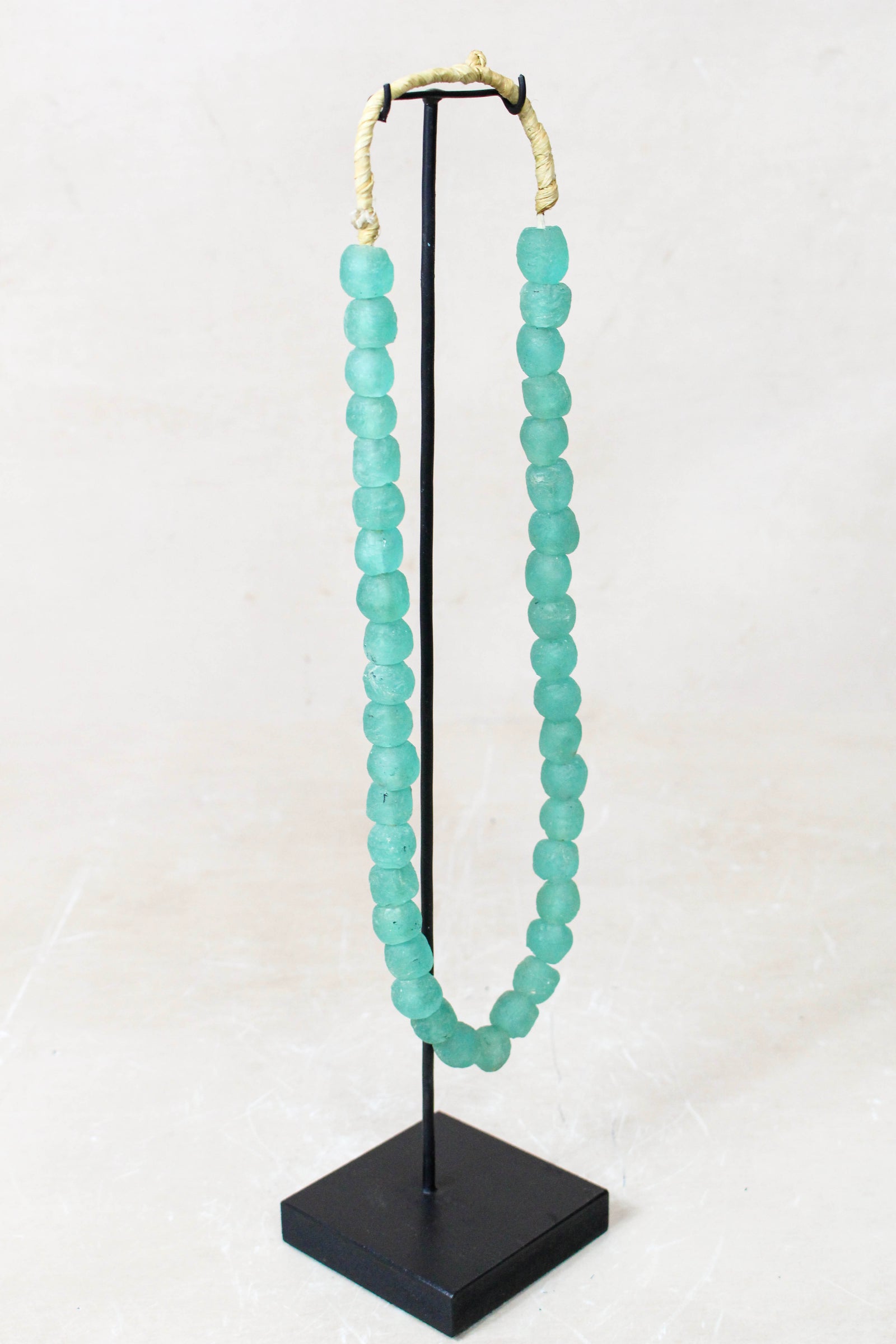 Ghana Glass Beads Necklace, Light Teal - 85.16