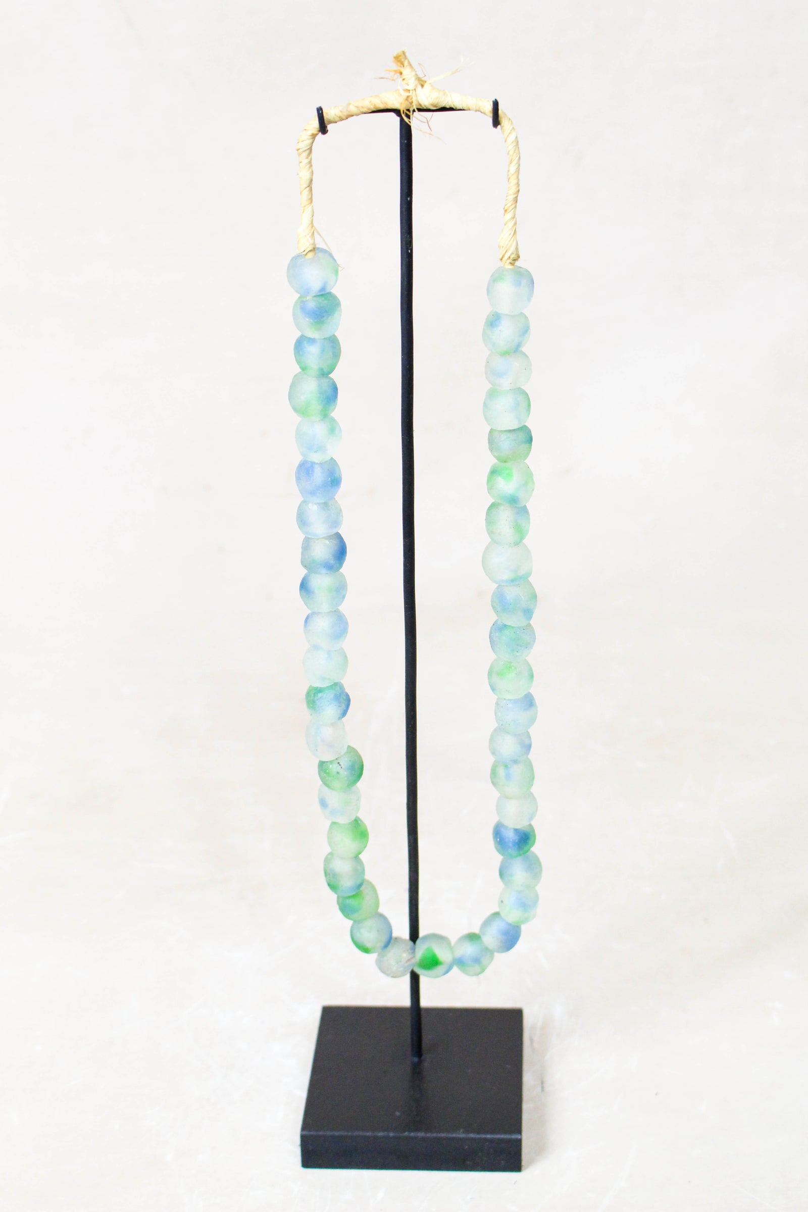 Ghana Glass Beads Necklace, Green White and Blue - 85.18