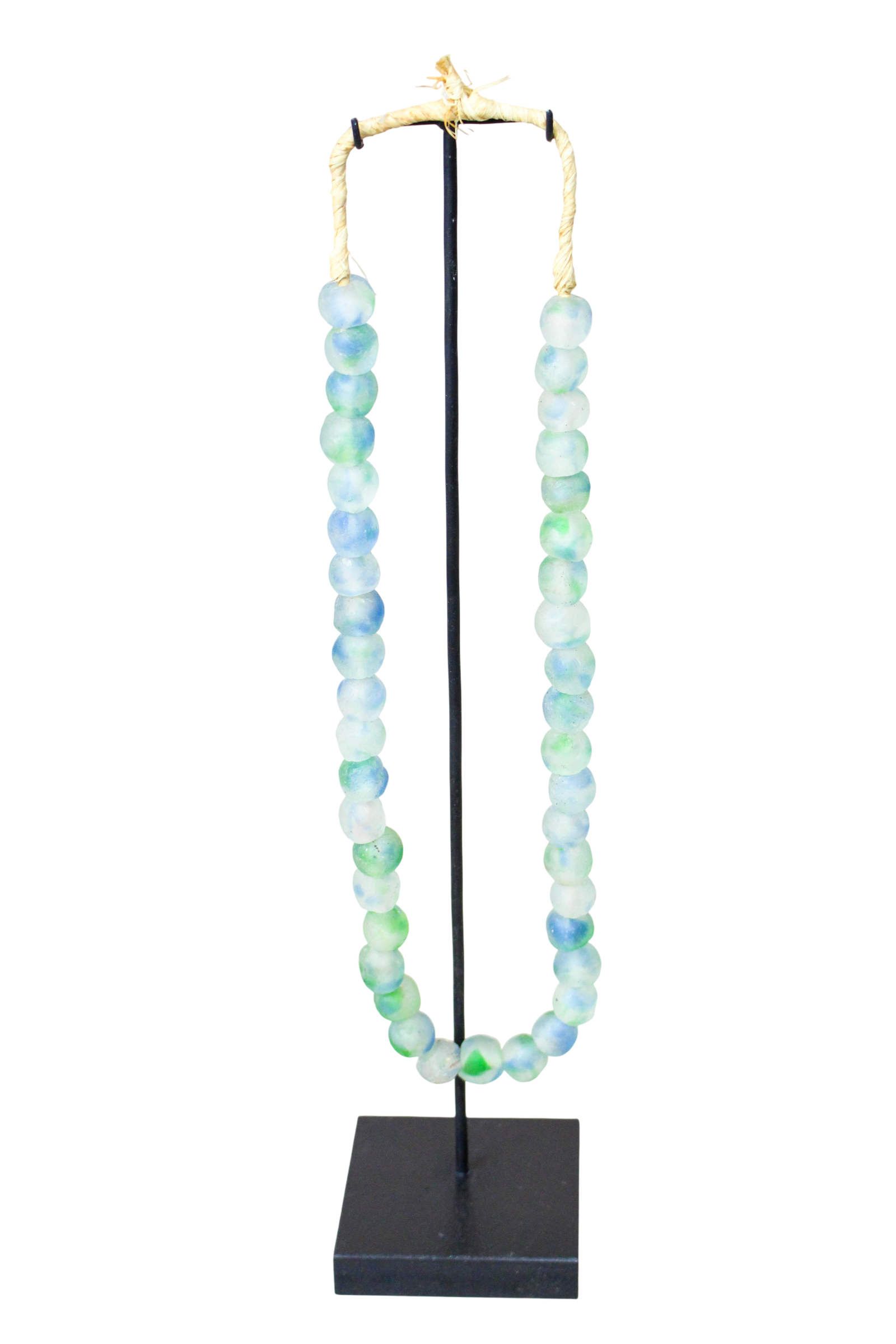 Ghana Glass Beads Necklace, Green White and Blue - 85.18