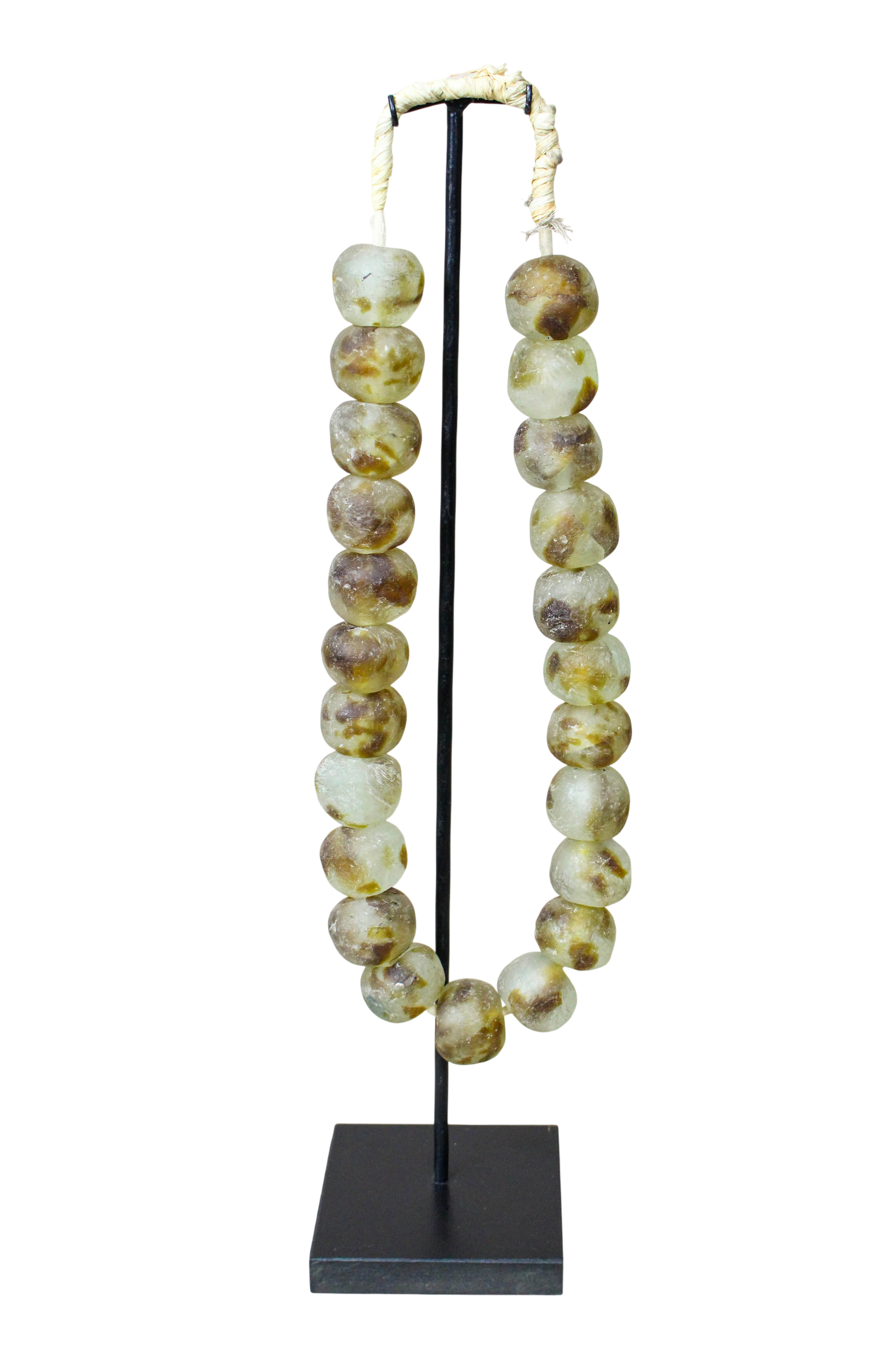 Ghana Glass Beads Necklace, White and Brown - 85.25