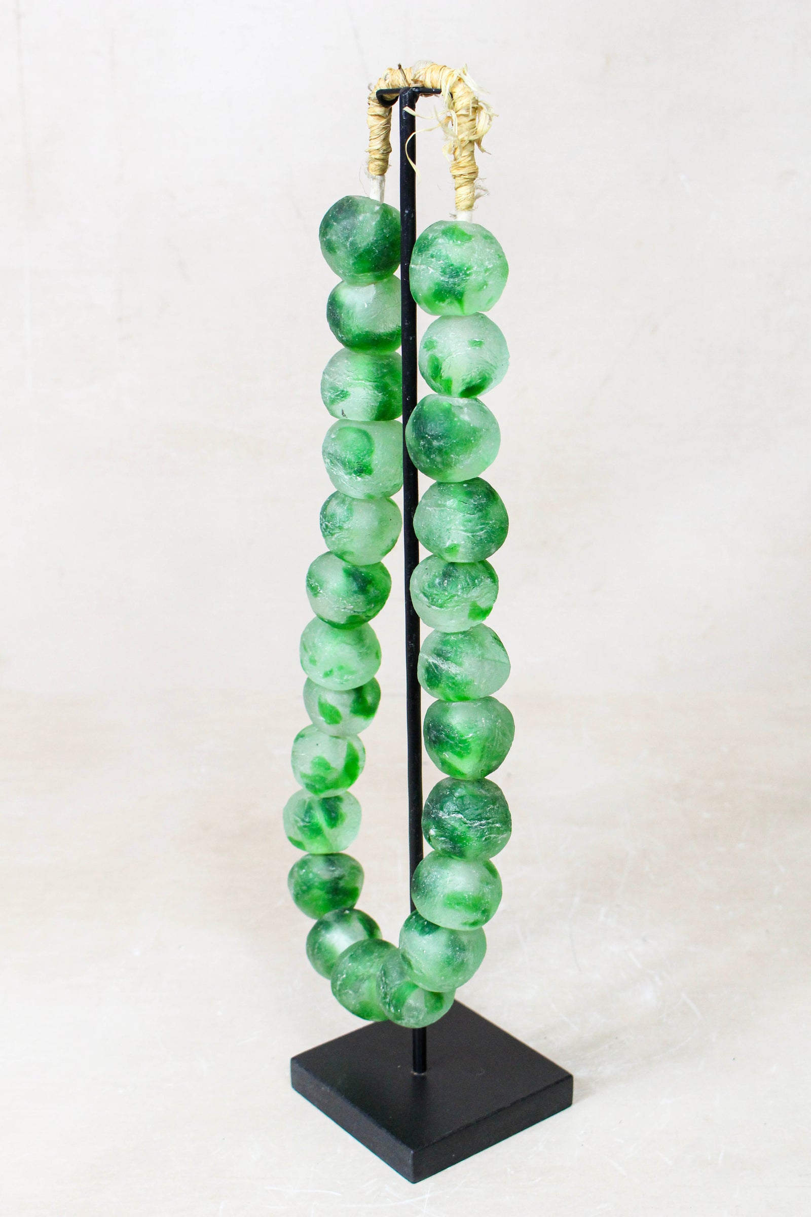 Ghana Glass Beads Necklace, White and Green - 85.26