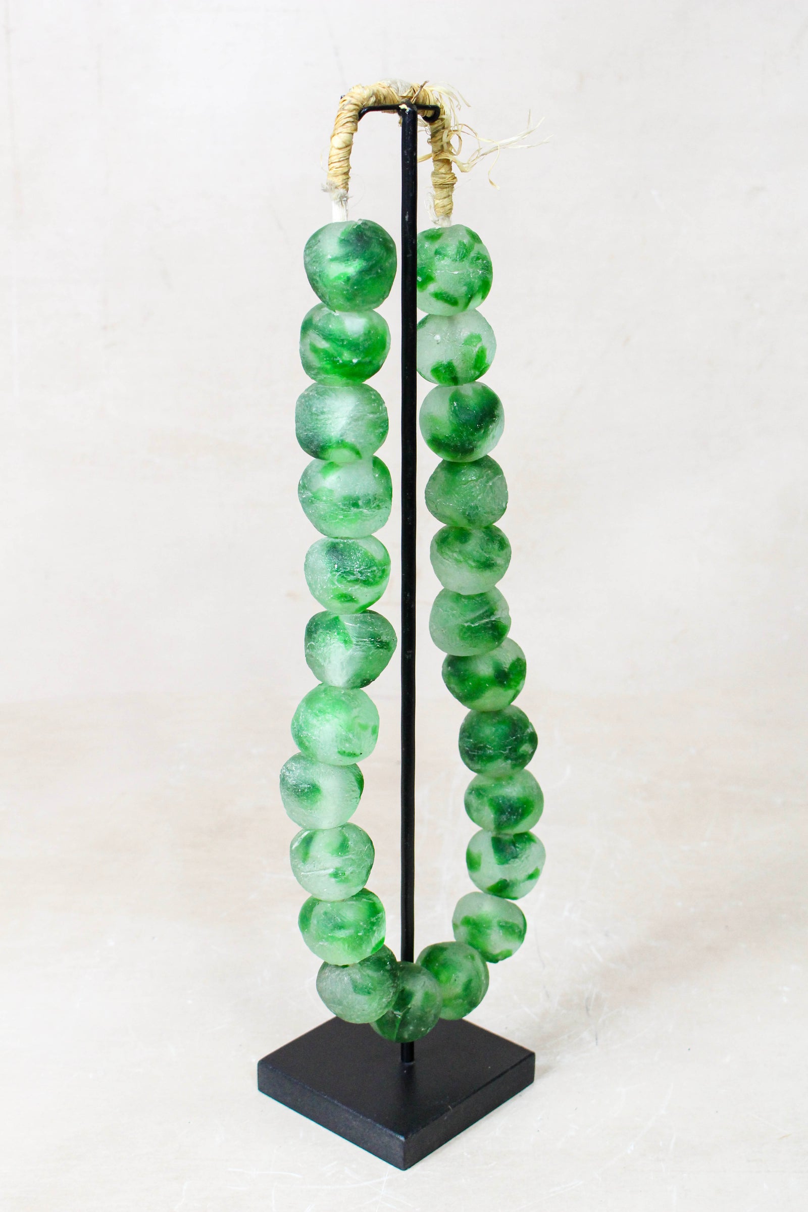 Ghana Glass Beads Necklace, White and Green - 85.26