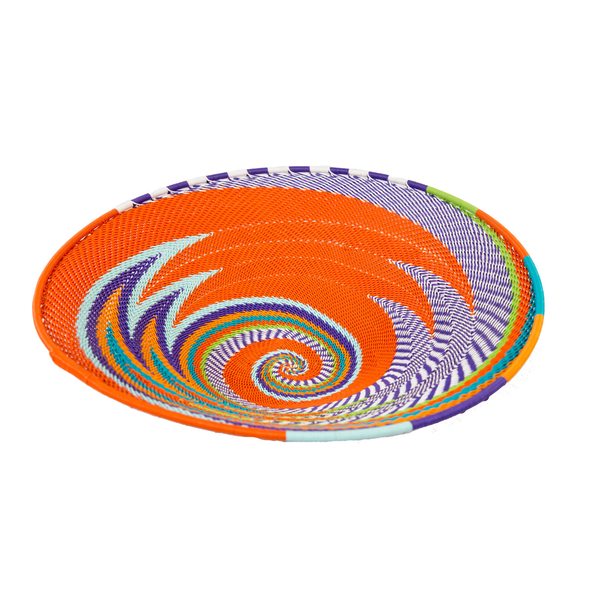 Handwoven Zulu telephone wire bowl in orange