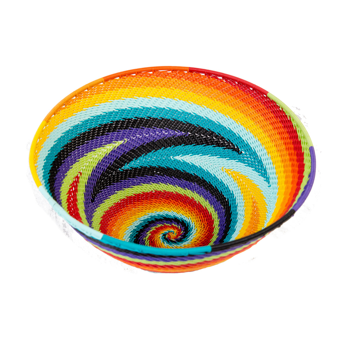 Handwoven Zulu telephone wire bowl in blue