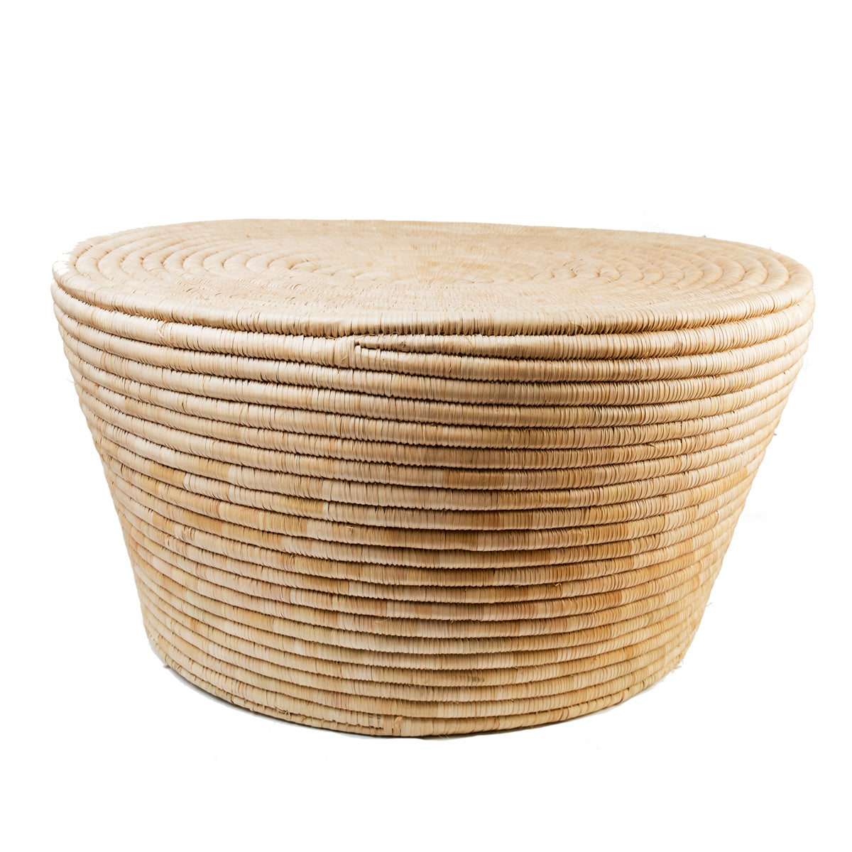 Handwoven round rattan Malawi side table and stool