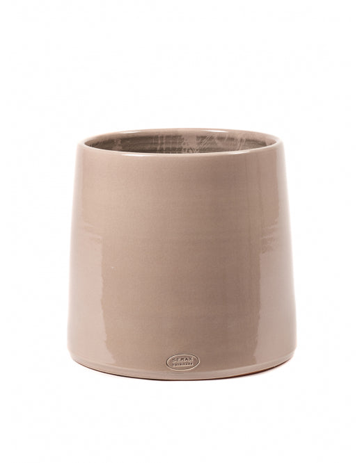 Pink glazed cone plant pot — side profile