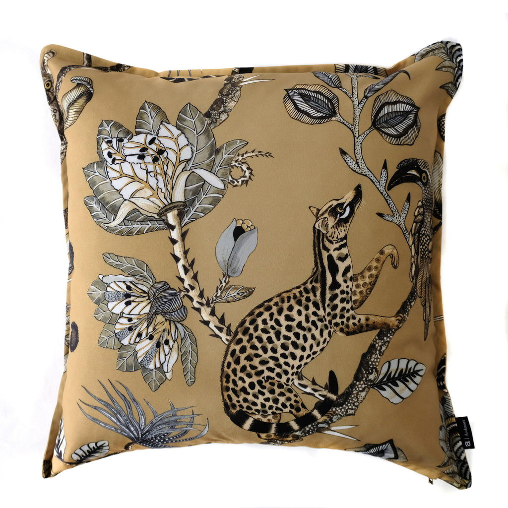 Ardmore Camp Critters gold double-sided outdoor cushion cover, 50cm