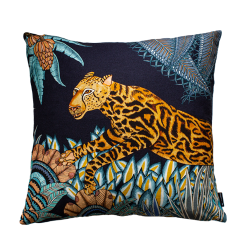 Ardmore Cheetah Kings Forest cotton cushion cover in Tanzanite colourway, 50cm