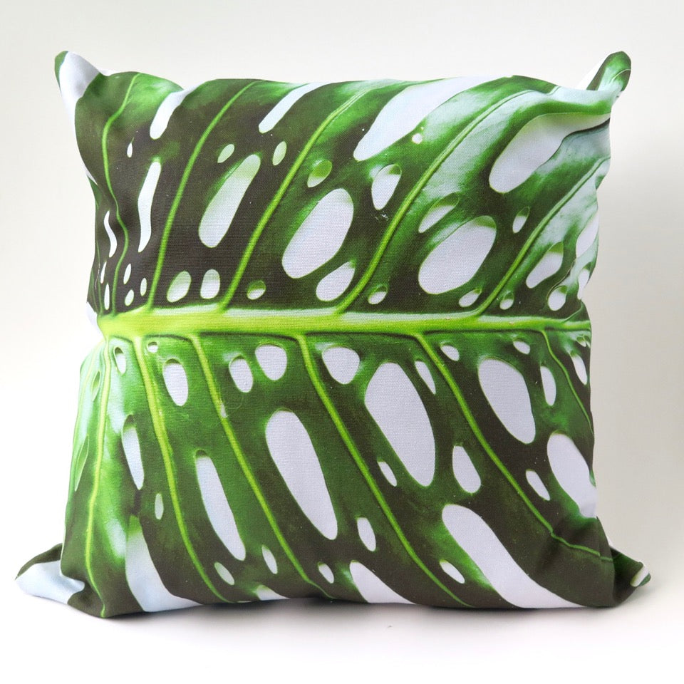 Delicious Monster (Monstera) botanical print scatter cushion cover on canvas, 45cm