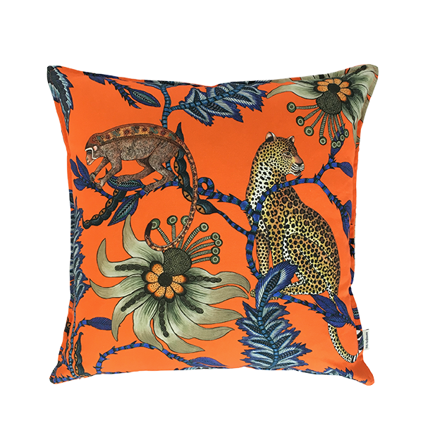 Ardmore Design cushion cover in the "Monkey Bean Flame" pattern, double-sided printed on linen