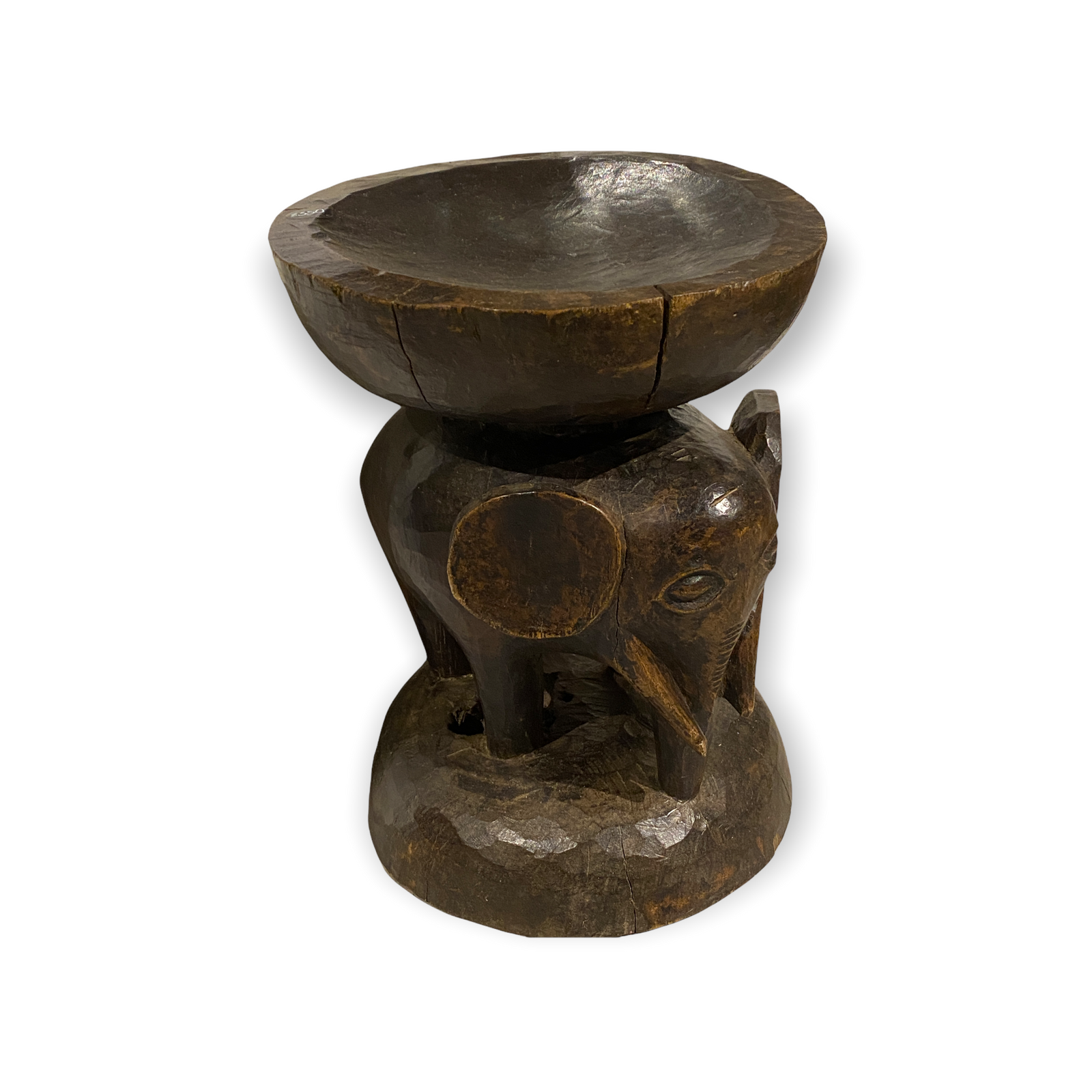 Old Tonga stool — detail of the carved elephant