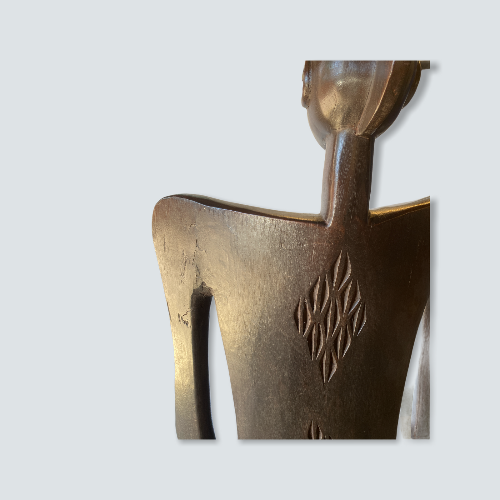 Makonde carved wooden chair, Tanzania — full height