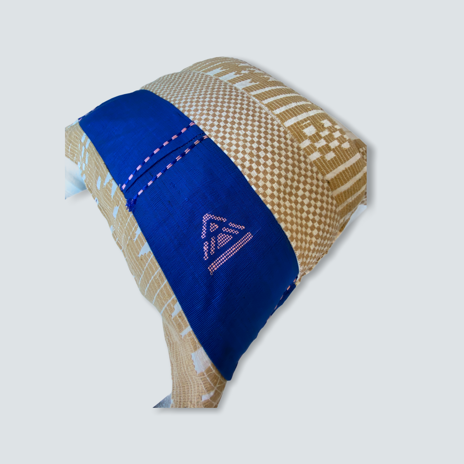 Handwoven Nupe cloth cushion from Nigeria — detail of the woven pattern