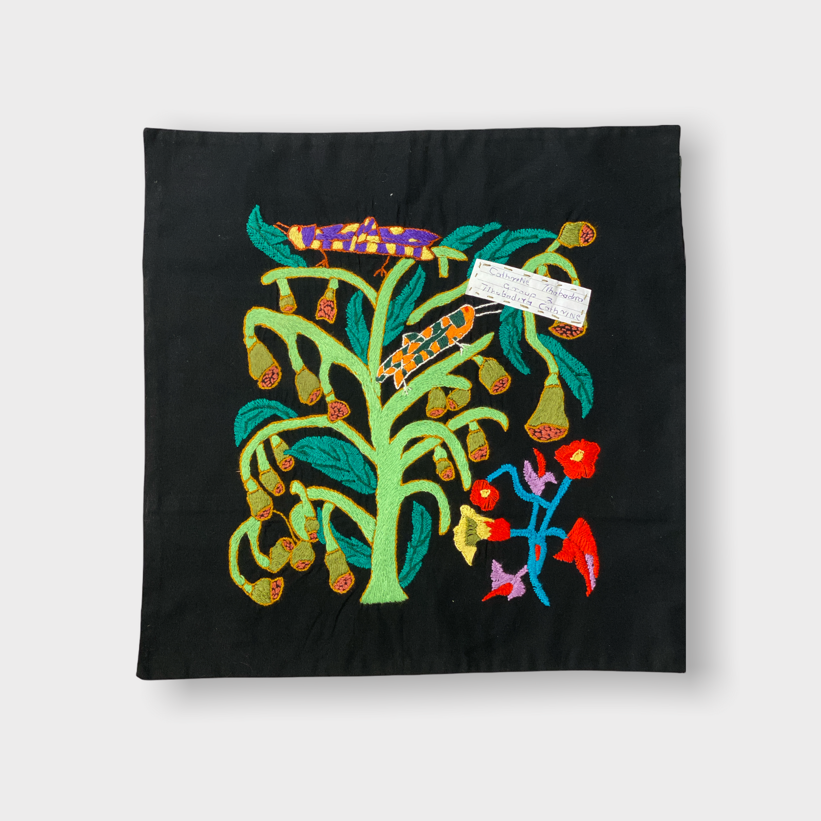 Hand-embroidered Mapula cushion cover from South Africa, 50×50cm