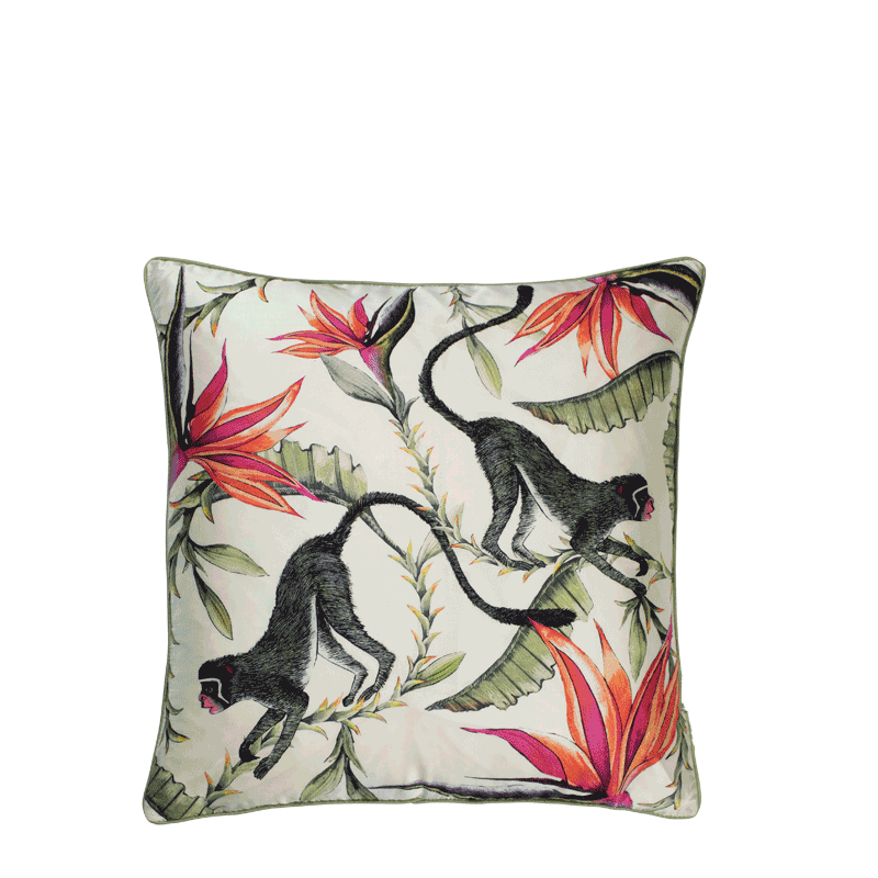 Ardmore Monkey Paradise silk cushion cover — another view