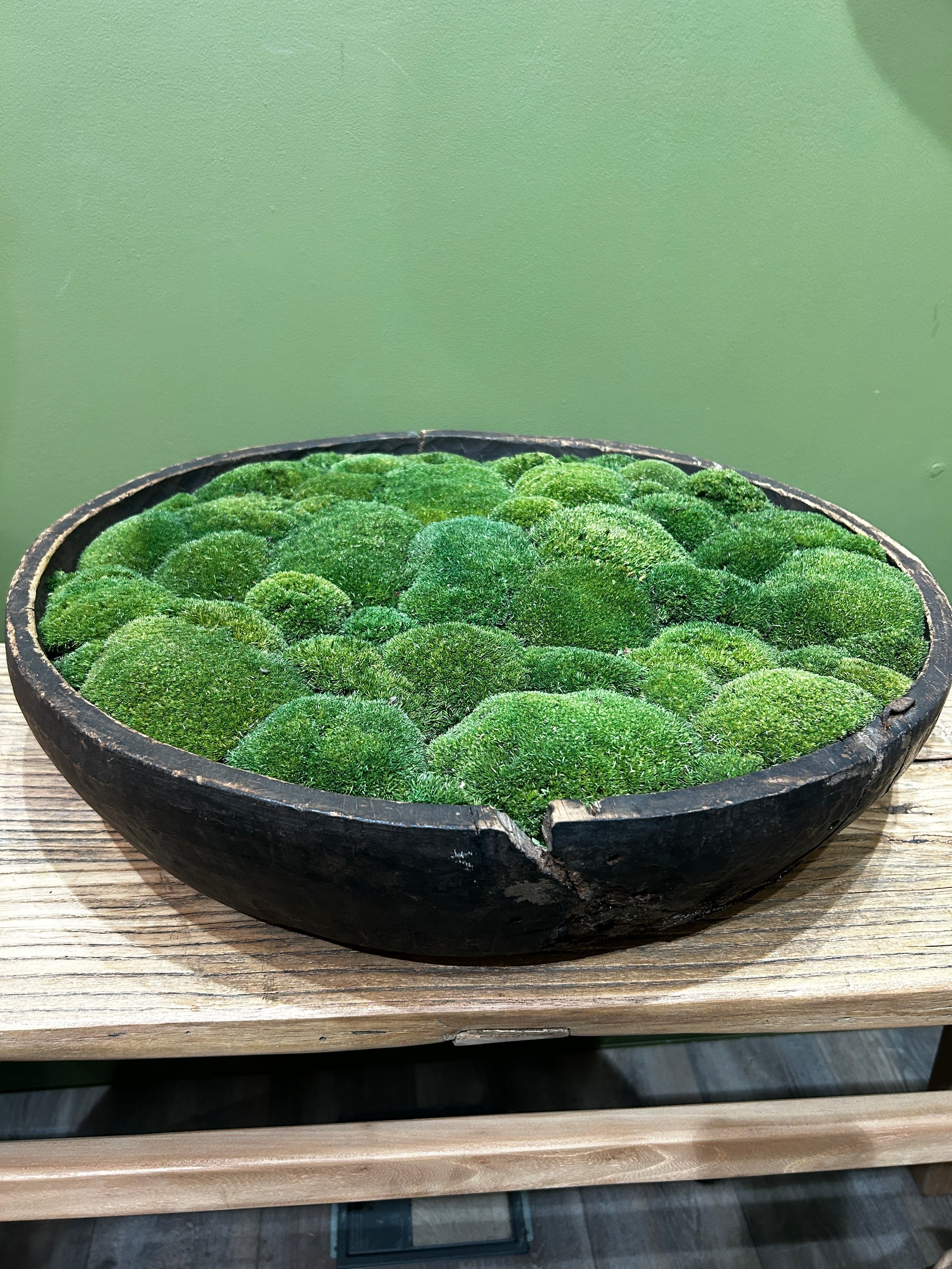 Vintage Wooden Bowl with moss FR65