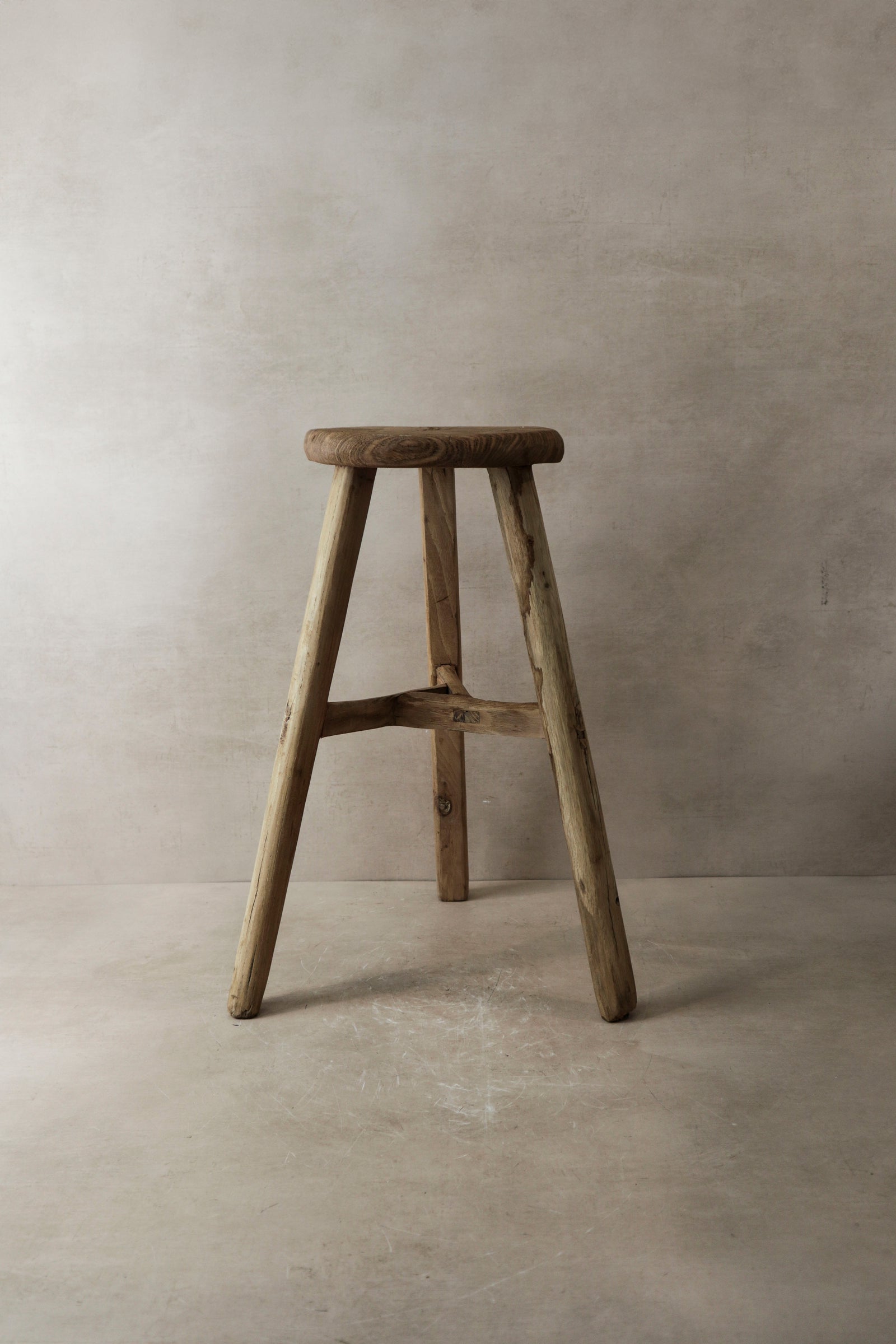 Vintage Rustic Elm Wood Stool - Round - No 2