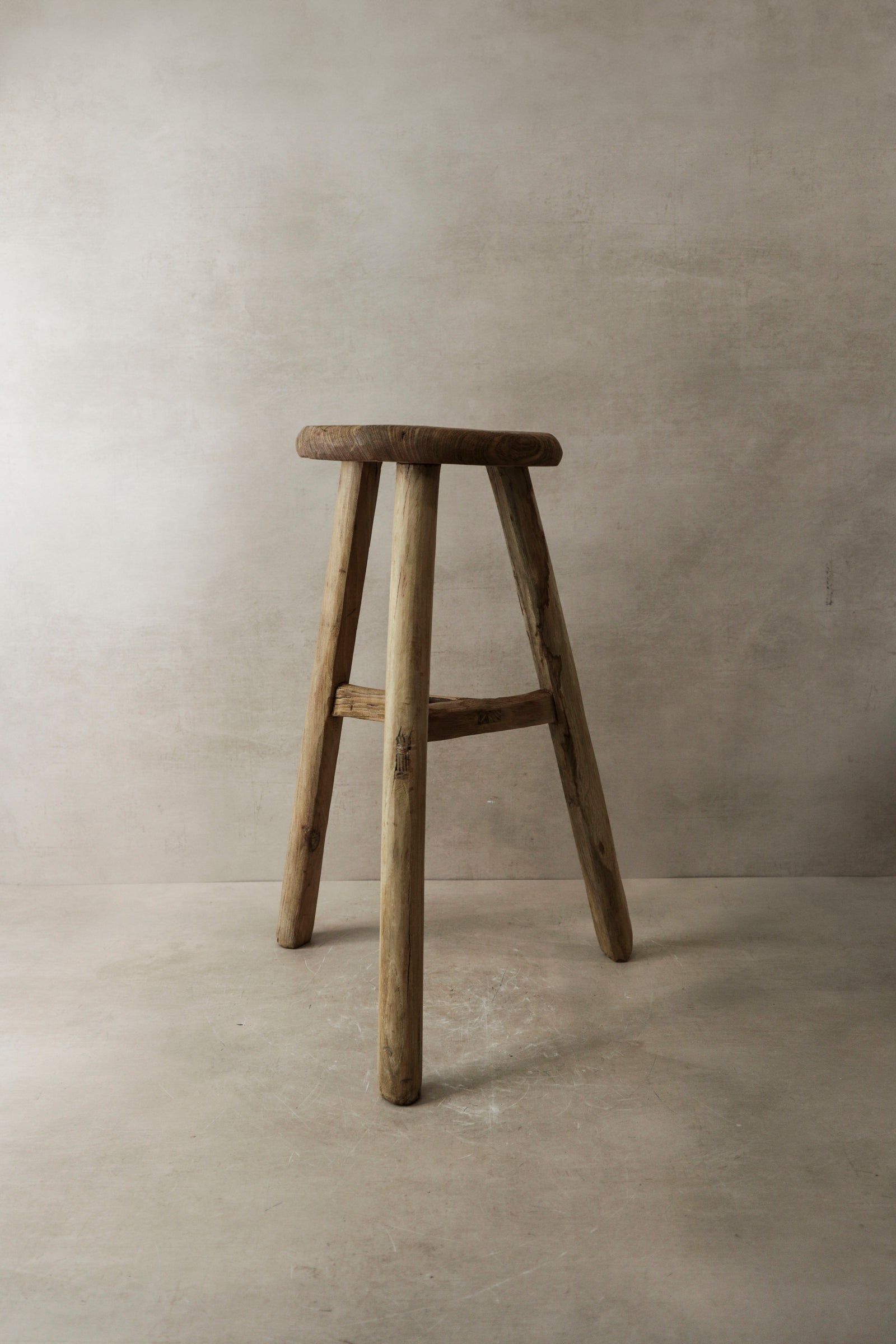 Vintage Rustic Elm Wood Stool - Round - No 2