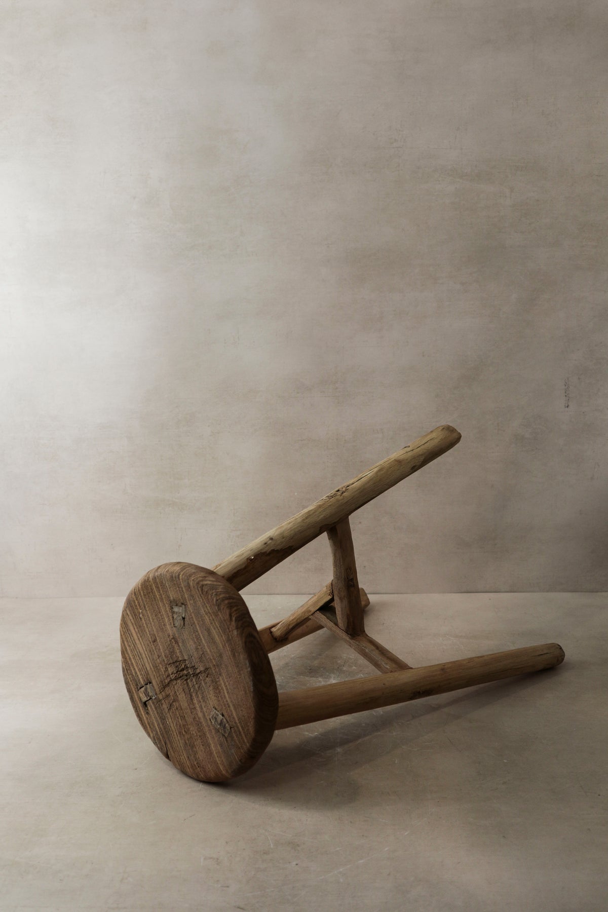 Vintage Rustic Elm Wood Stool - Round - No 2