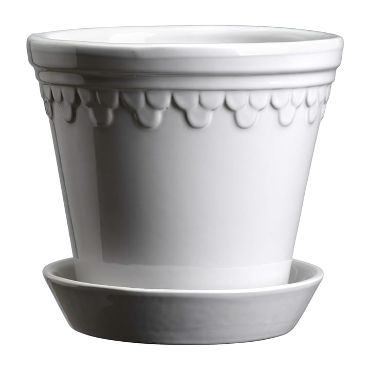 Copenhagen Glazed Plant Pot and Saucer - White
