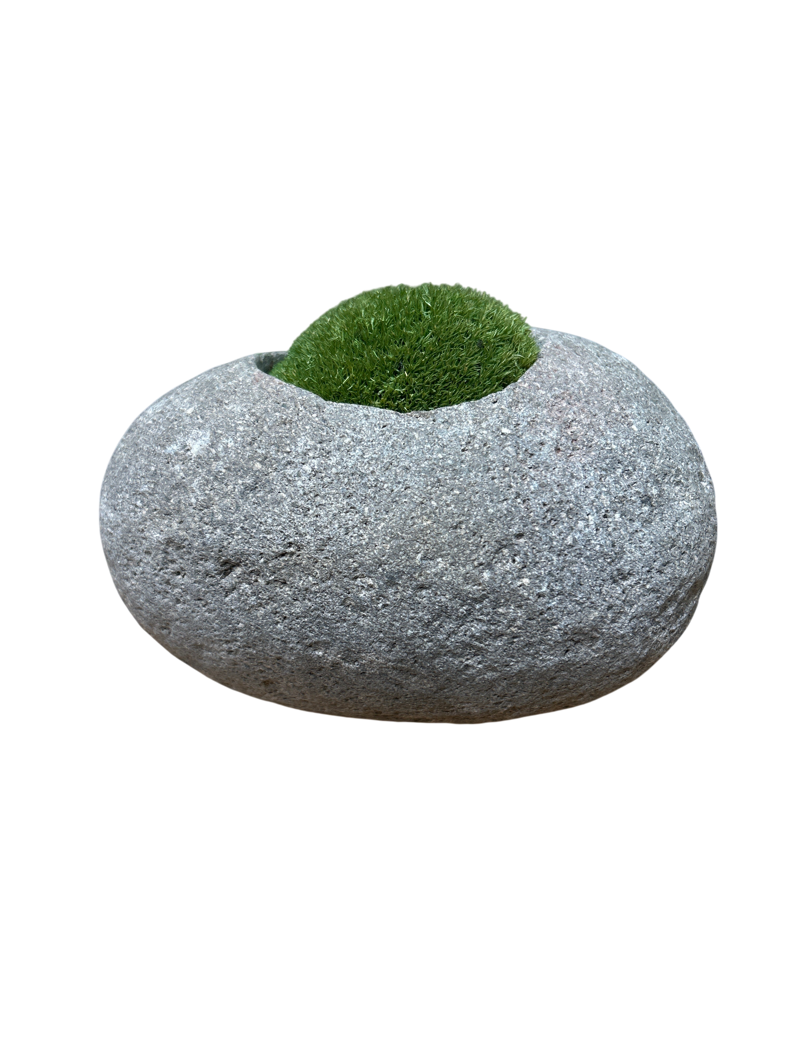 Hand-carved Indonesian riverstone filled with preserved moss