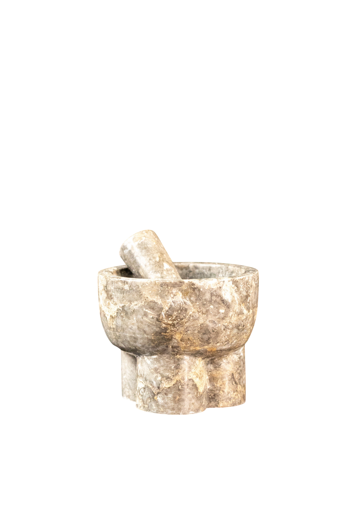 Grey marble pestle and mortar hand-carved from natural stone