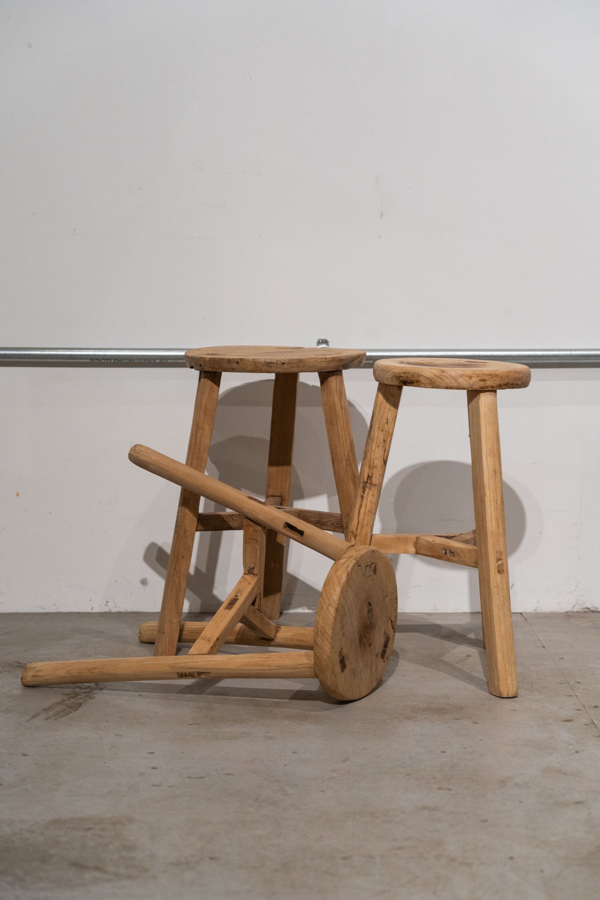 Vintage Rustic Round Stool - Elm wood