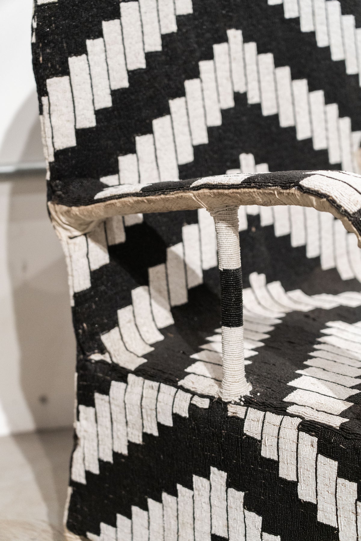 Yoruba Royal Beaded Chair Geometric Black and White