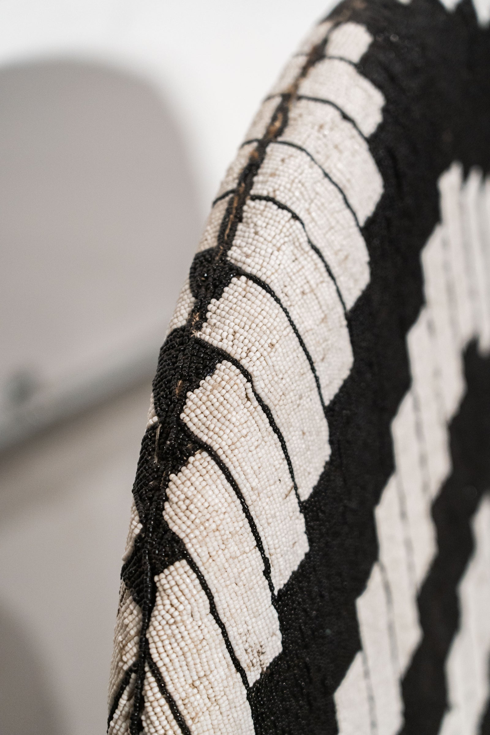 Yoruba Royal Beaded Chair Geometric Black and White