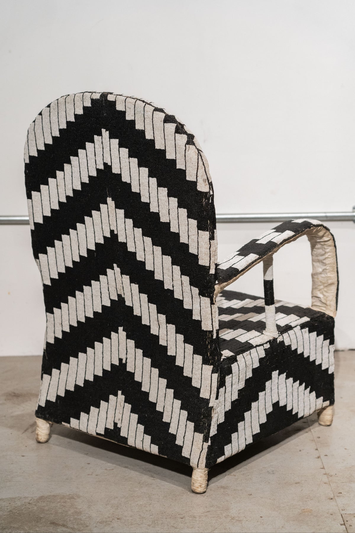 Yoruba Royal Beaded Chair Geometric Black and White