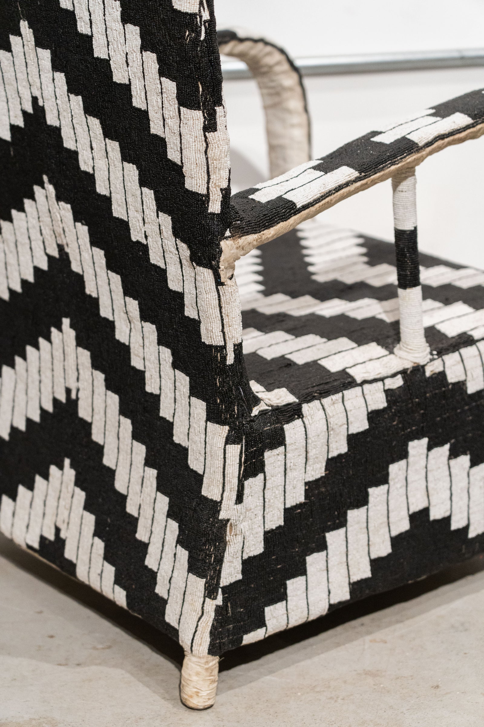 Yoruba Royal Beaded Chair Geometric Black and White