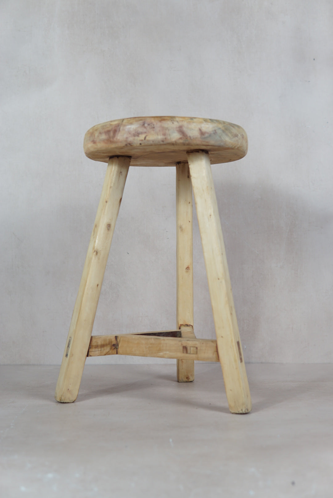 Vintage Rustic Round Stool - Elm wood - 48.1