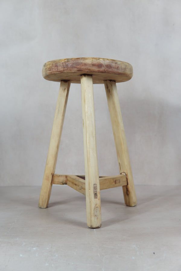 Vintage Rustic Round Stool - Elm wood - 48.1 - Botanical Boys
